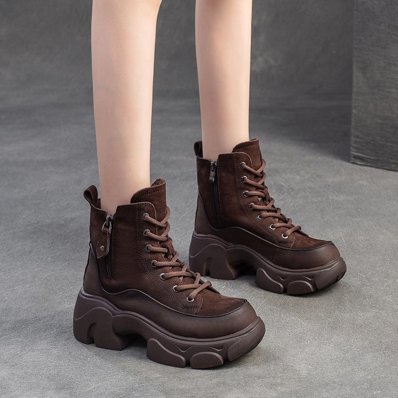 Fashion GKTINOO 2025 Winter Warm Natural Wool Snow Boots Women's Shoes Height Increasing Genuine Leather Thick Soled Platform Short Boot