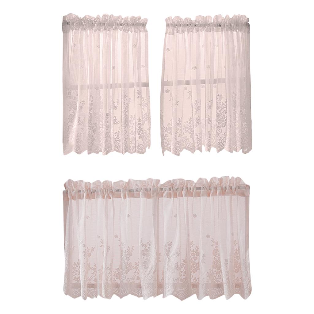 Tier And Valance Curtain 3 Pieces Embroidered Kitchen Curtains