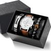 Fashion Trendy Faux Three-Eyed Mechanical Men's Watch Bracelet Beaded Bracelet Set of Three Without Gift Box