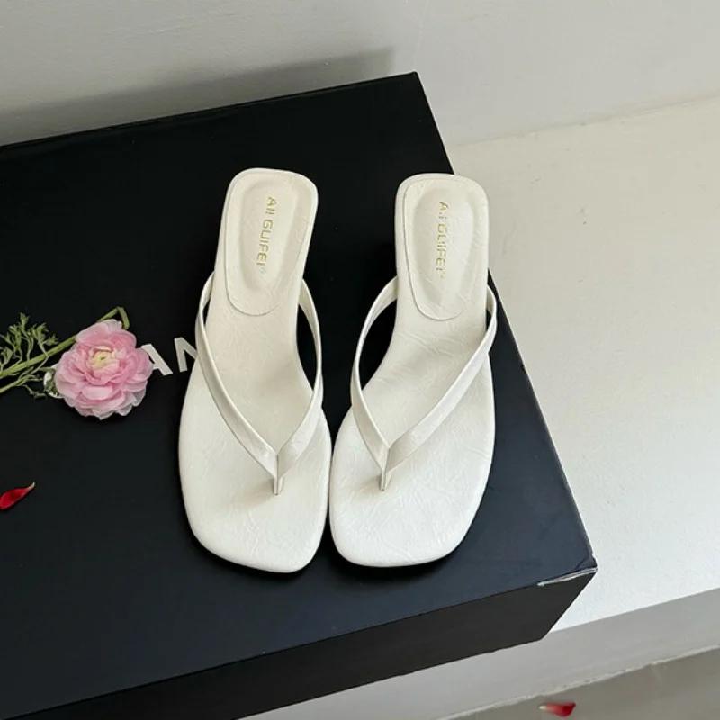 

Fashion 2025 Brand Women Slippers High Heels Sandals Sexy Open Toe Party Wedding Summer Shoes Woman Soft Outdoor Slides Beach 35 бежевый