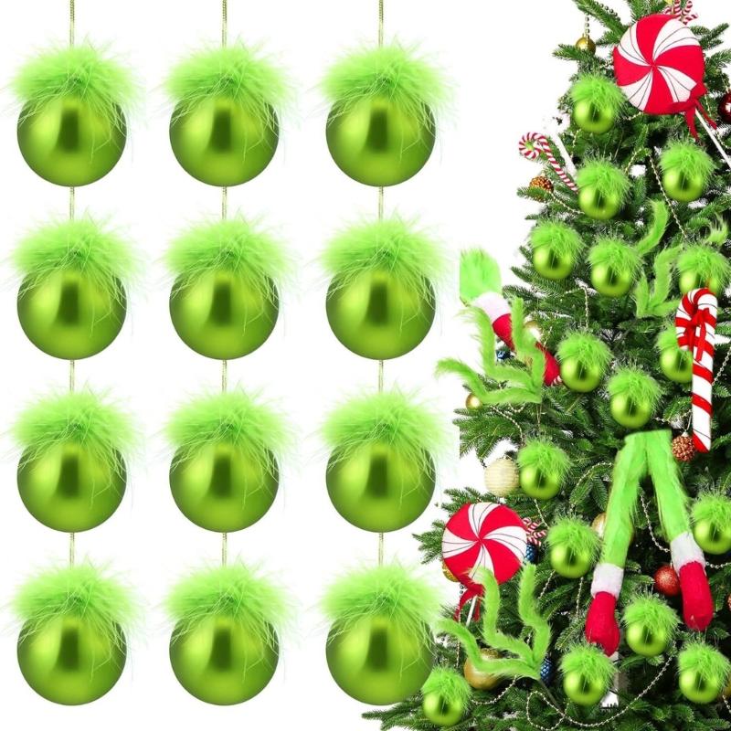 12Pcs Bright Velvety Plush Christmas Tree Balls Premium Holiday Decors For Homes Window Party Decoration