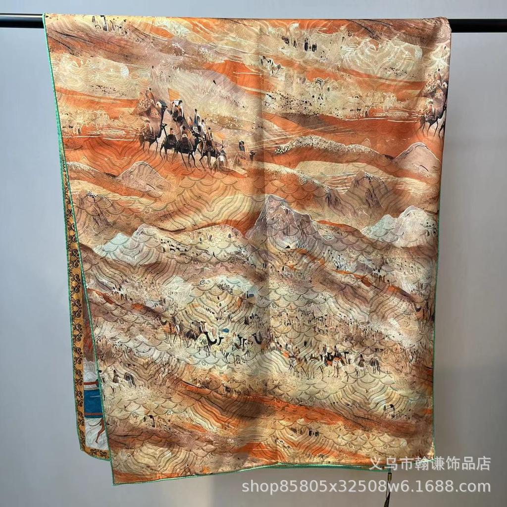 Double-Sided High-End Fragrant Cloud Yarn 180 * 70 Long Silk Scarf Shawl Women'S Spring And Autumn Retro National Style To Keep Warm