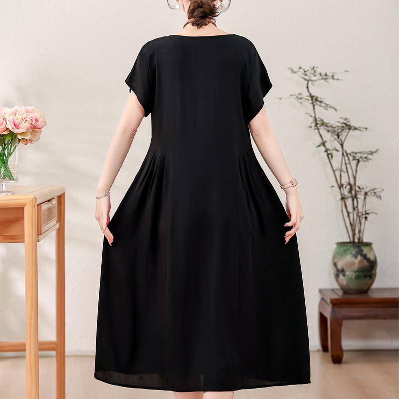 Elegantní dámské letní šaty velké velikosti Vintage oblečení Jednobarevné Krátký rukáv Volné Dlouhé šaty