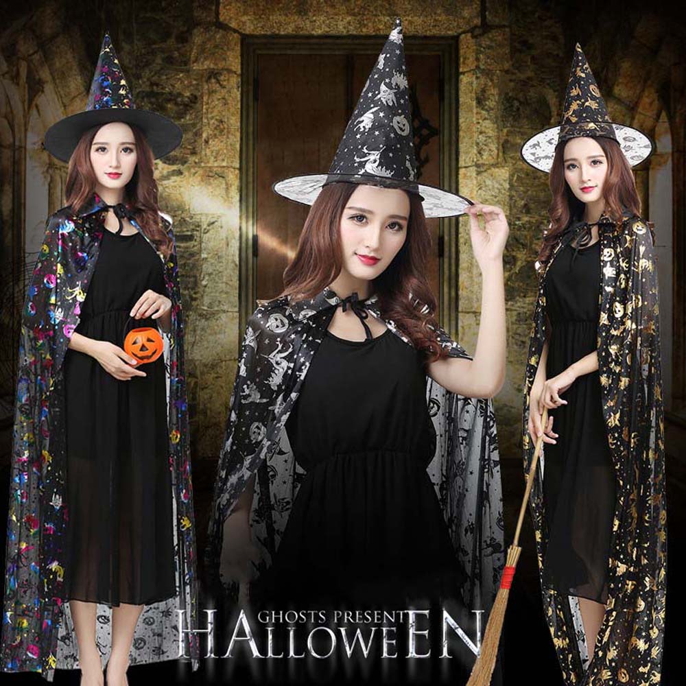 

Performance Costumes Halloween Cloak Sets Witch Caps Scary Costumes Funny Wizard Robe Unisex золотой