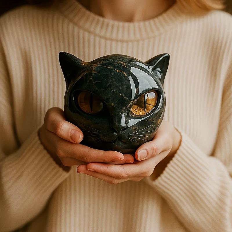 1 Stück Luxuriöse Schwarze Katze Stein Harz Skulptur - Elegante Statue mit Vulkangestein-Effekt und aufwendigem Marmormuster, Geschenk für Katzenliebhaber