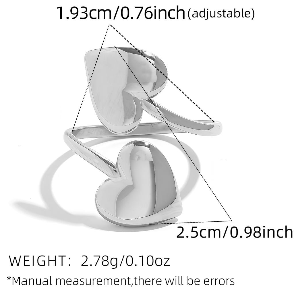 New 18K PVD Plated Stainless Steel Heart Love Open Adjustable Rings High Quality Waterproof Zircon Handmade Polished Gift