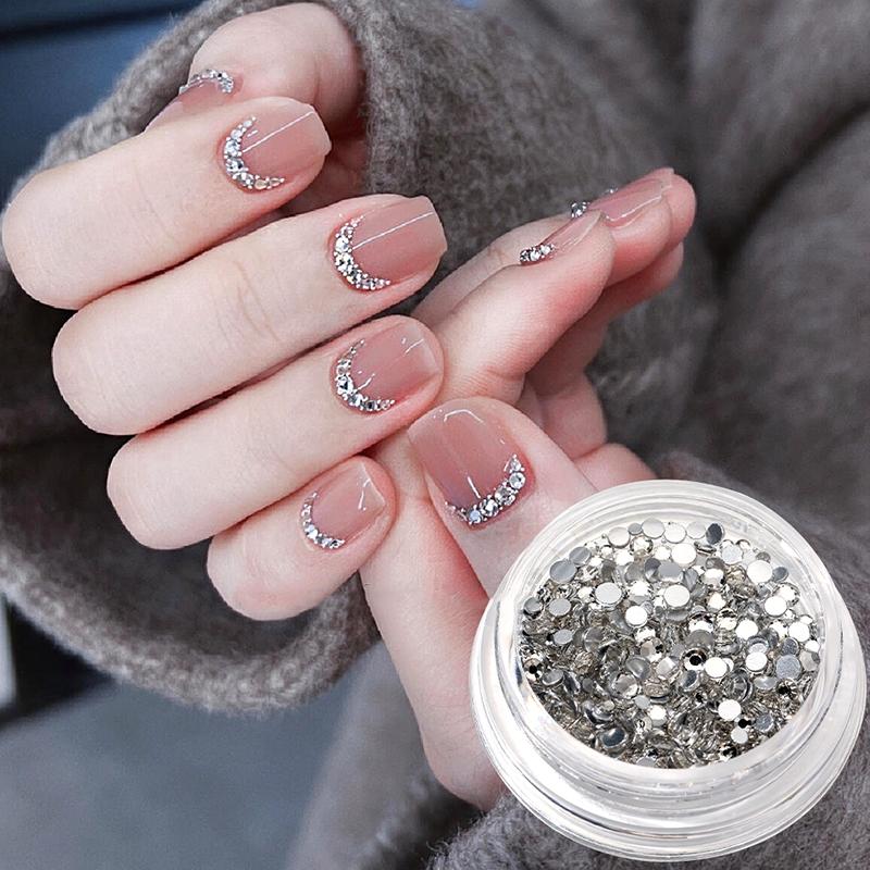 1Box Diy Nail Art Decor Sparkling White Diamond Zircon Pearl Mixed Nail Drill Flat Nail Jewelry Manicure Diamond Manicure Design