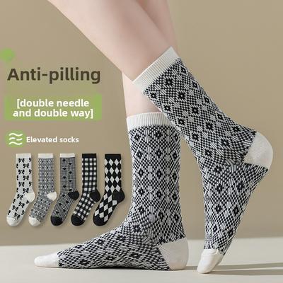 Hohe Frotteesocken für Damen im Herbst und Winter, gekämmte Baumwolle, mittelhohe Socken für Frühling und Herbst