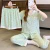 Small Fresh Summer Cloud Cotton Cartoon Casual Pajamas Women's Loungewear Short-sleeved Three-piece Set Can Be Worn Outside