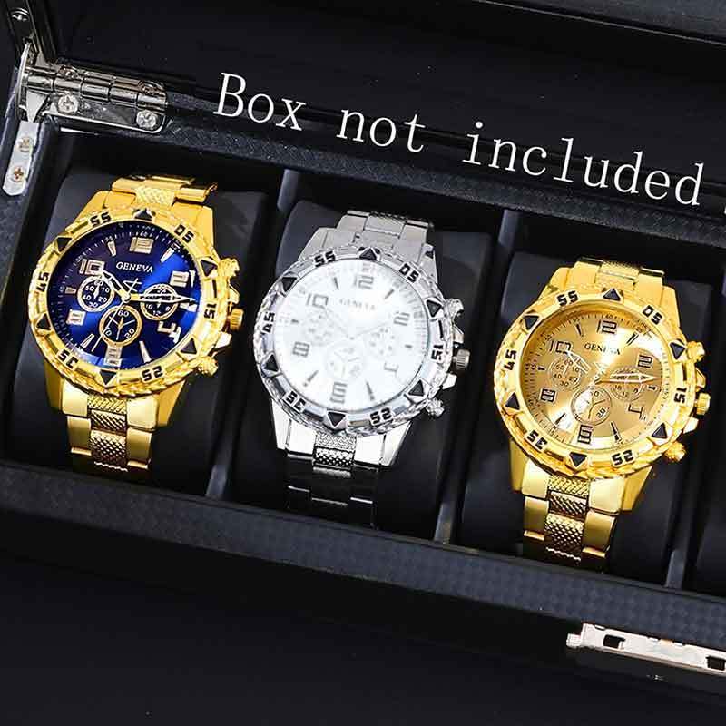 

3 шт. Мужские Роскошные Модные Часы Ремешок из Сплава Мужские Часы Круглые Деловые Наручные Часы для Мужчин Подходят для Повседневной Носки Набор