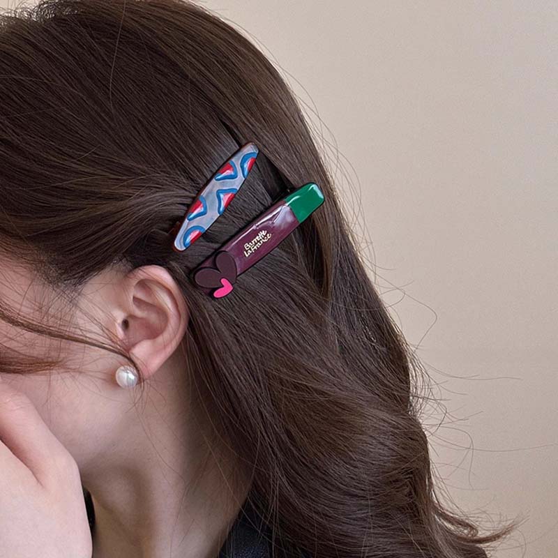 Korean Colorful Drip Oil Love Heart Hair Clip For Women Elegant Acetate Side Bangs Clip Duckbill Clip Barrettes Hair Accessories