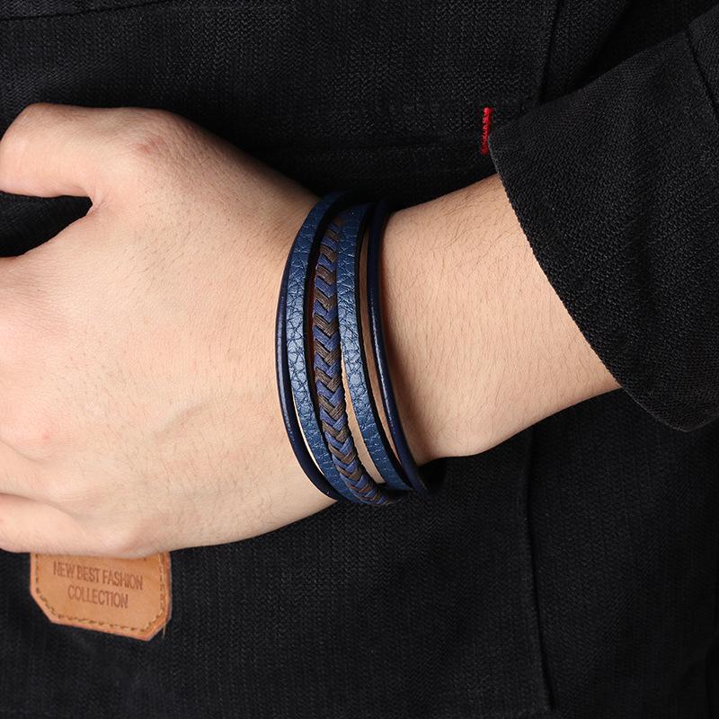 Handgefertigtes ethnisches Seil-Lederarmband mit Magnetverschluss für Herren