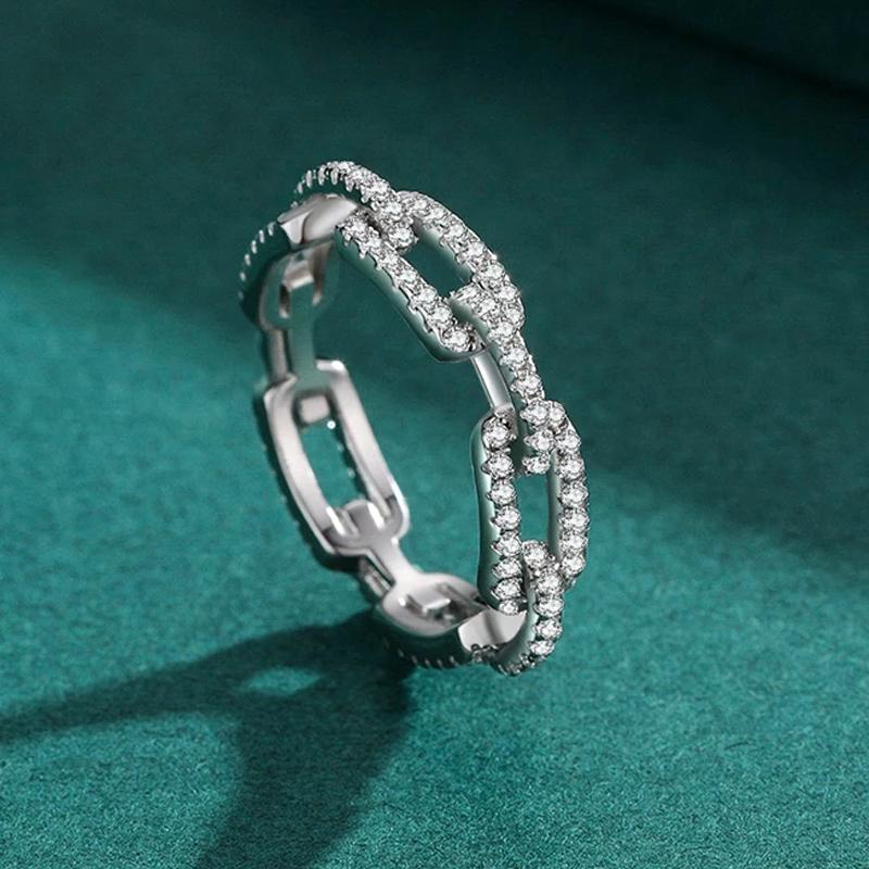 925 Silver Geometric Cubic Zirconia Stackable Ring for Women Trendy Platinum Plated Party Jewelry Accessories