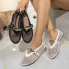 Women's Woven Fishnet Ballet Flats Mesh Mary Jane Shoes Dressy Non-Slip Round Closed Toe Comfortable Buckle Strap Casual Summer Mesh Flats for Women