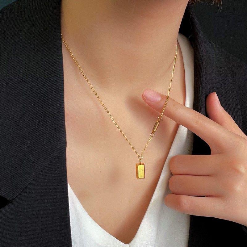 Exquisite 18K Gold Plated Small Gold Bar Necklace for Women – Non-Fading Titanium Steel Sweater Chain