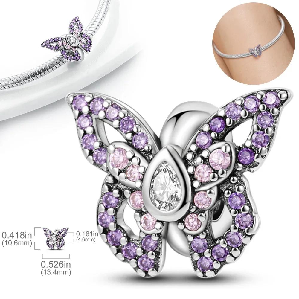 Copper Metal Colorful Butterfly Series Charm Bead Components Shiny Zircon Bead Components Compatible With Authentic Original Bracelet High Quality