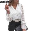 IHUASU Dámská móda Ležérní jednobarevné halenky a košile s dlouhým rukávem