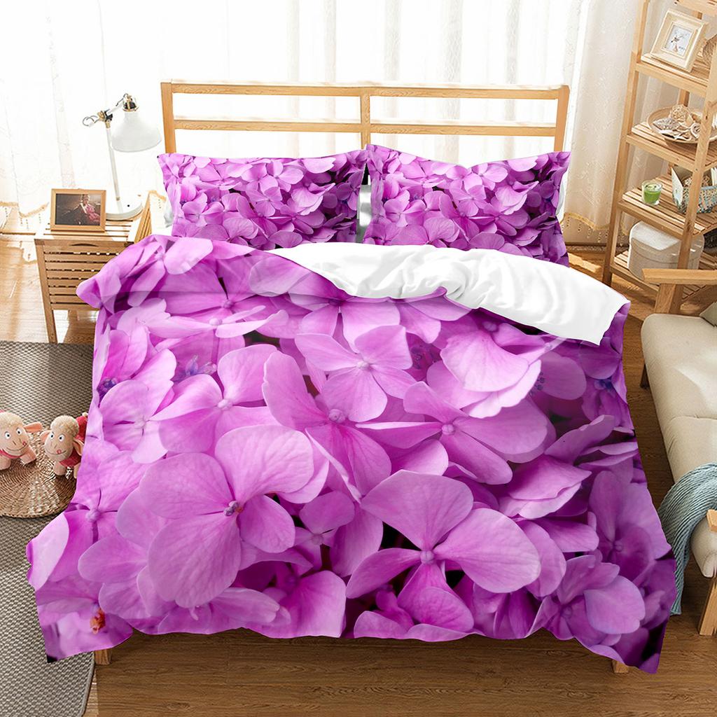 Petal Duvet Cover Set King Queen Full Size Beautiful Flower Pattern Polyester Comforter Cover for Kids Teens Adults Bedding Set