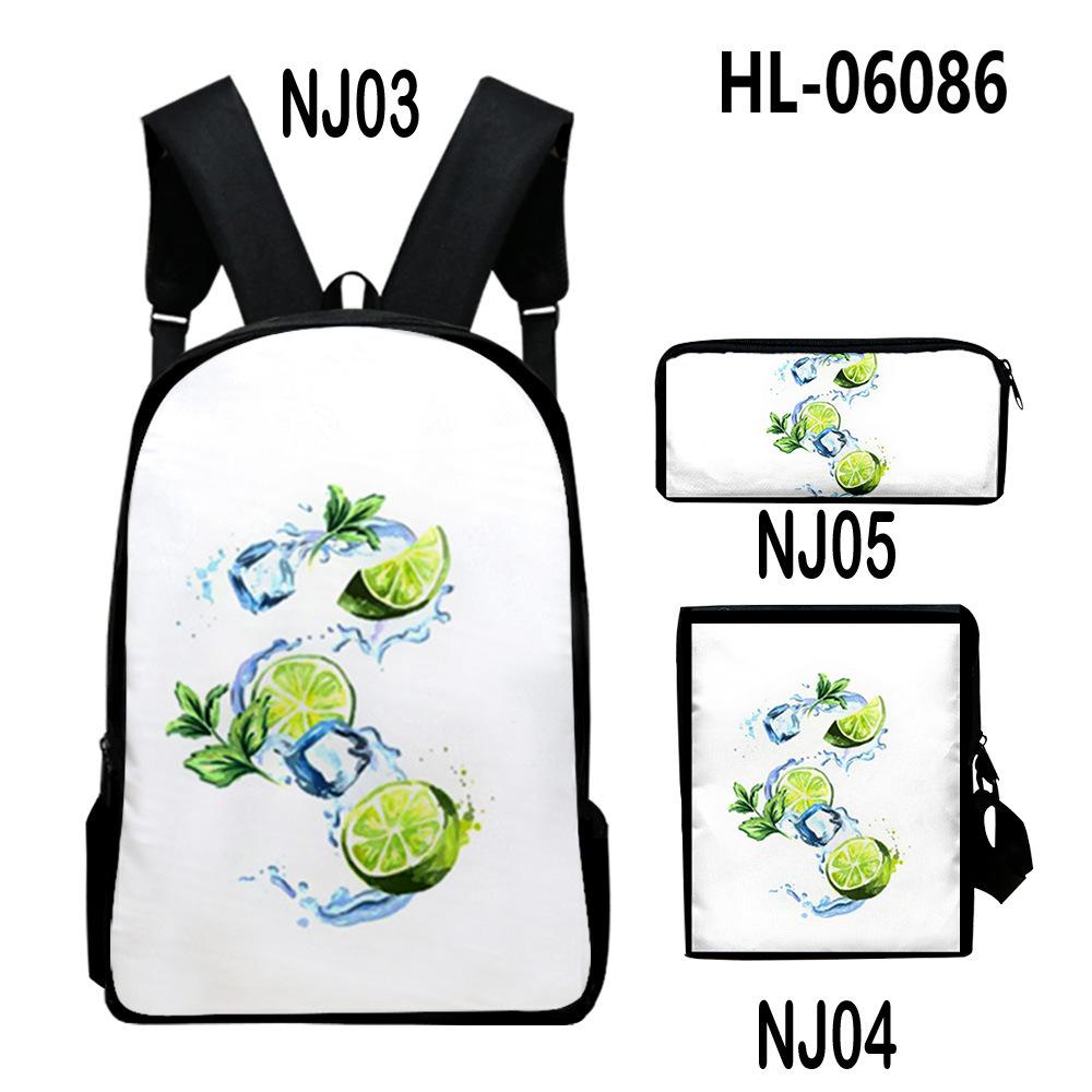 Lusso Novità Particolare Fresco limone Stampa 3D 3pz/Set alunno Zaini Scolastici Zaino Daypack per Laptop Borsa a tracolla inclinata Astuccio