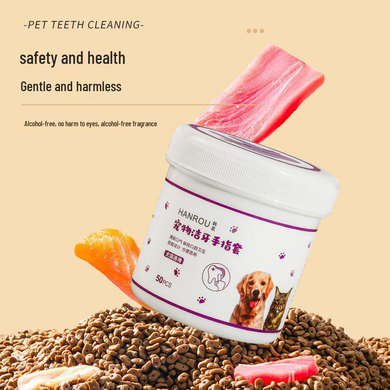 Pet Dental Finger Sleeves: Dog & Cat Toothbrush Wipes for Fresh Breath and Oral Cleaning.