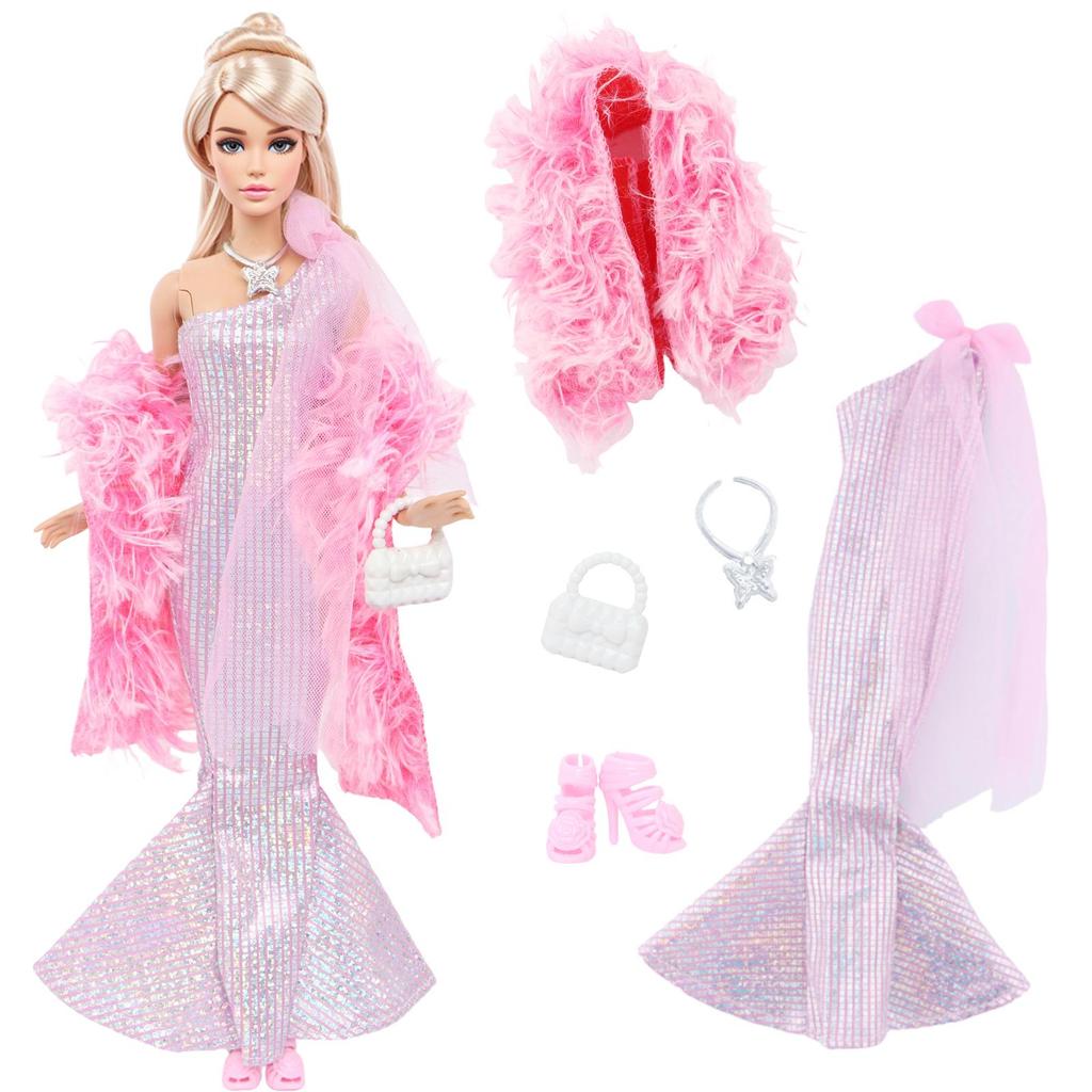 Elegant Doll Clothes for 30cm Doll 11.5'' Girl Doll Dress Fishtail Skirt with Scarf Handbag Shoes Accessories Kids Toy Gift