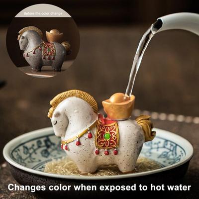 Money Horse Tea Pet With Thermal Color Change Resin Tea Table Ornament With Wealth Blessing Traditional Chinese Desk Decor