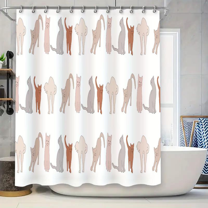 

Modern Bath Curtains With Funny Cats Pattern Ideal For Bathroom Decorations In White Gray Orange Colors. W60H190(CM)-1 Pcs