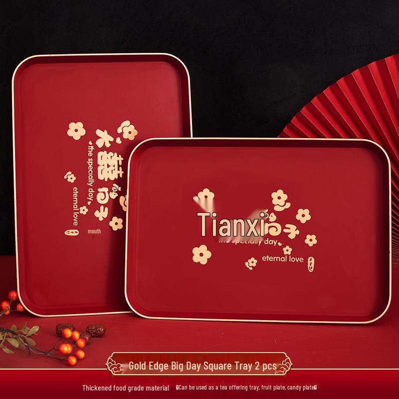 Red Wedding Toasting Tray: Tea, Fruit, Candy Dish – Wedding Supplies, Happy Tray by Wang Jin