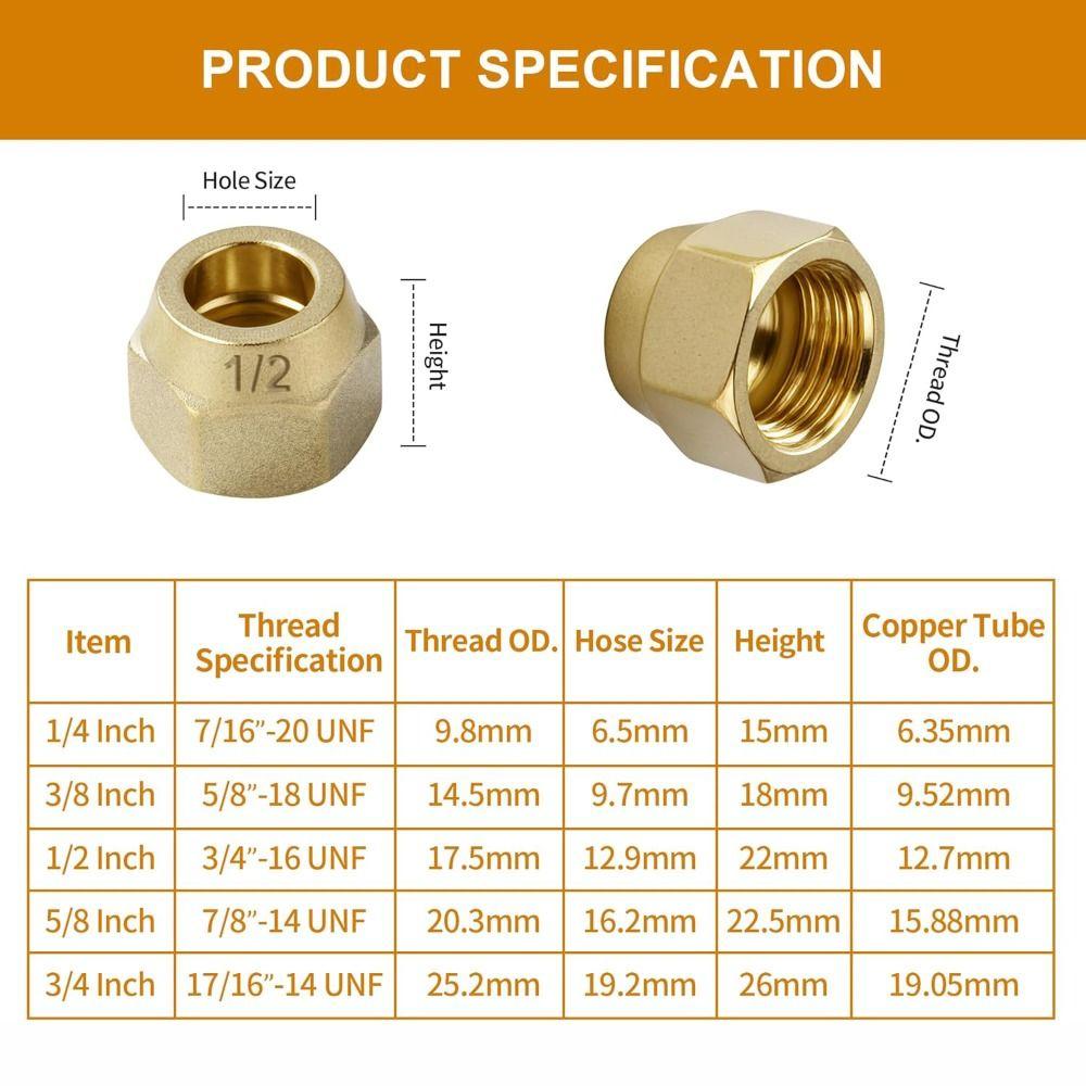Nové mosazné převlečné matice 1/4" 3/8" 1/2" 5/16" 1/8" 3/4" Zesílené převlečné trubkové fitinky Prodlužovací spojky pro potrubí klimatizace