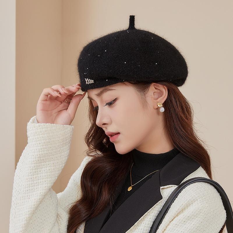 Beret children's autumn and winter face small painter hat trendy new big head circumference rabbit hair knitted newsboy hat