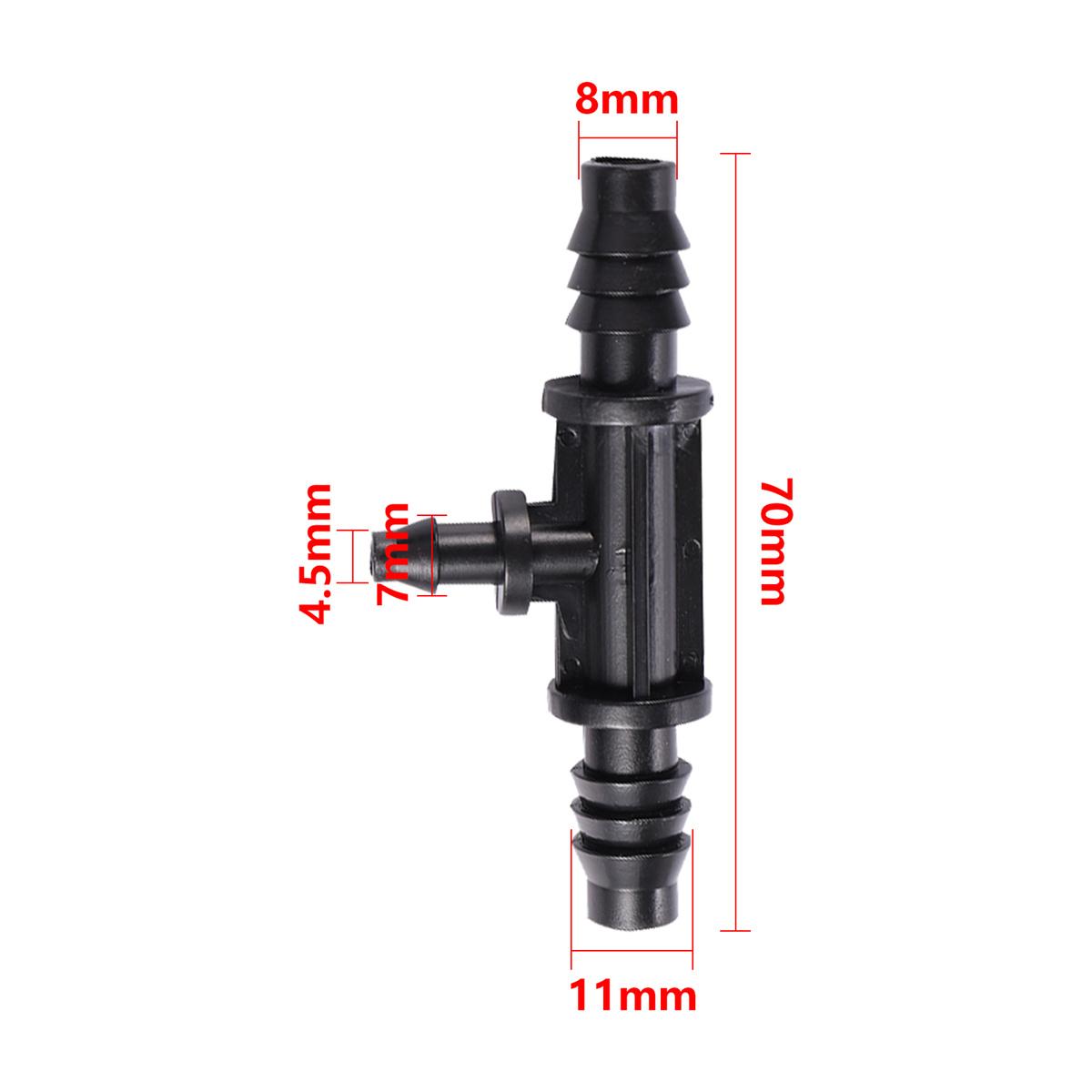 

8/11mm To 4/7mm Hose Barbed Reducing Tee Garden Lawn Orchard Micro-Irrigation Black Quick Connection 3-Way Hose Splitter 10Pcs 3/8
