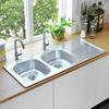 VidaXL Double Kitchen Sink with Strainer and Trap Inset Sink Double Bowl Sink Home Interior Sturdy Steel 145075
