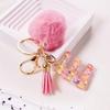 Trend Acrylic Pink Pompom Glitter 26 Initials Letter Keychain With Fluffy Resin Alphabet Charms Key Pendant Party Gift