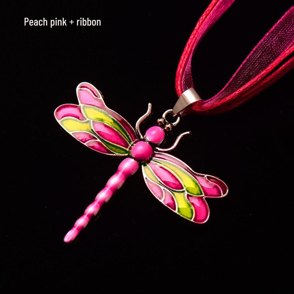 Silver Dragonfly Necklace with Luminous Butterfly - Retro Forest-Inspired