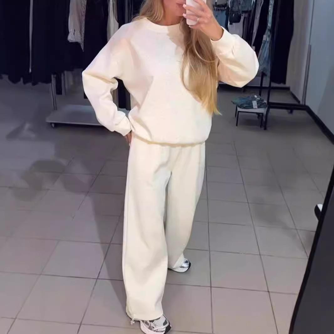 

Женский комплект, повседневный спортивный свитер на все тело, с круглым вырезом и длинными рукавами, с завязками на штанинах XXXL белый