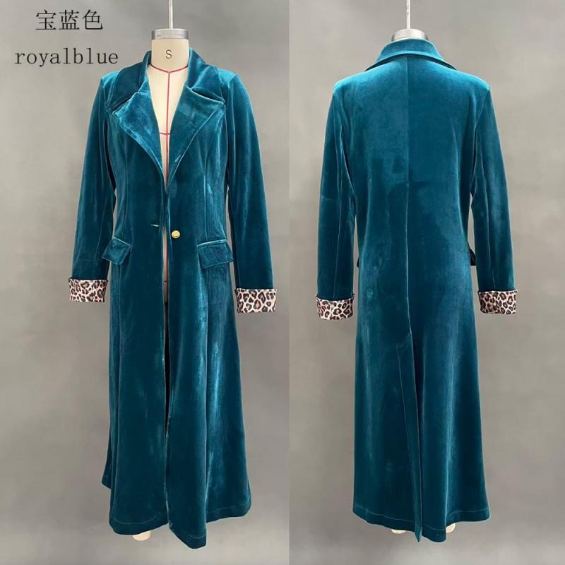 Womens Long Velvet Blazer Color Block