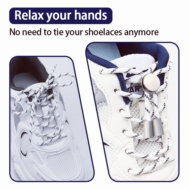 2Set Elastic Laces Sneakers Spring Lock Shoe Laces Without Ties Metal Buckle Laces Round No Tie Shoelaces Shoes Accessories