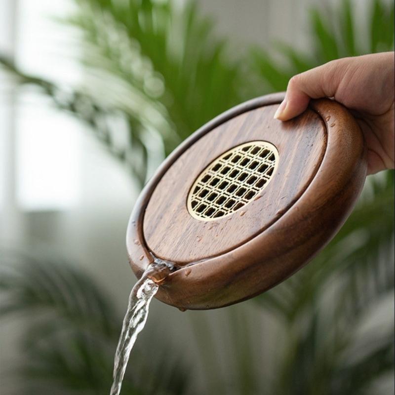 Chinese Retro Style Solid Wood Tea Tray Water Storage Tank Holder Portable Tea Tray Purple Clay Teapot Tea Tray Teaware