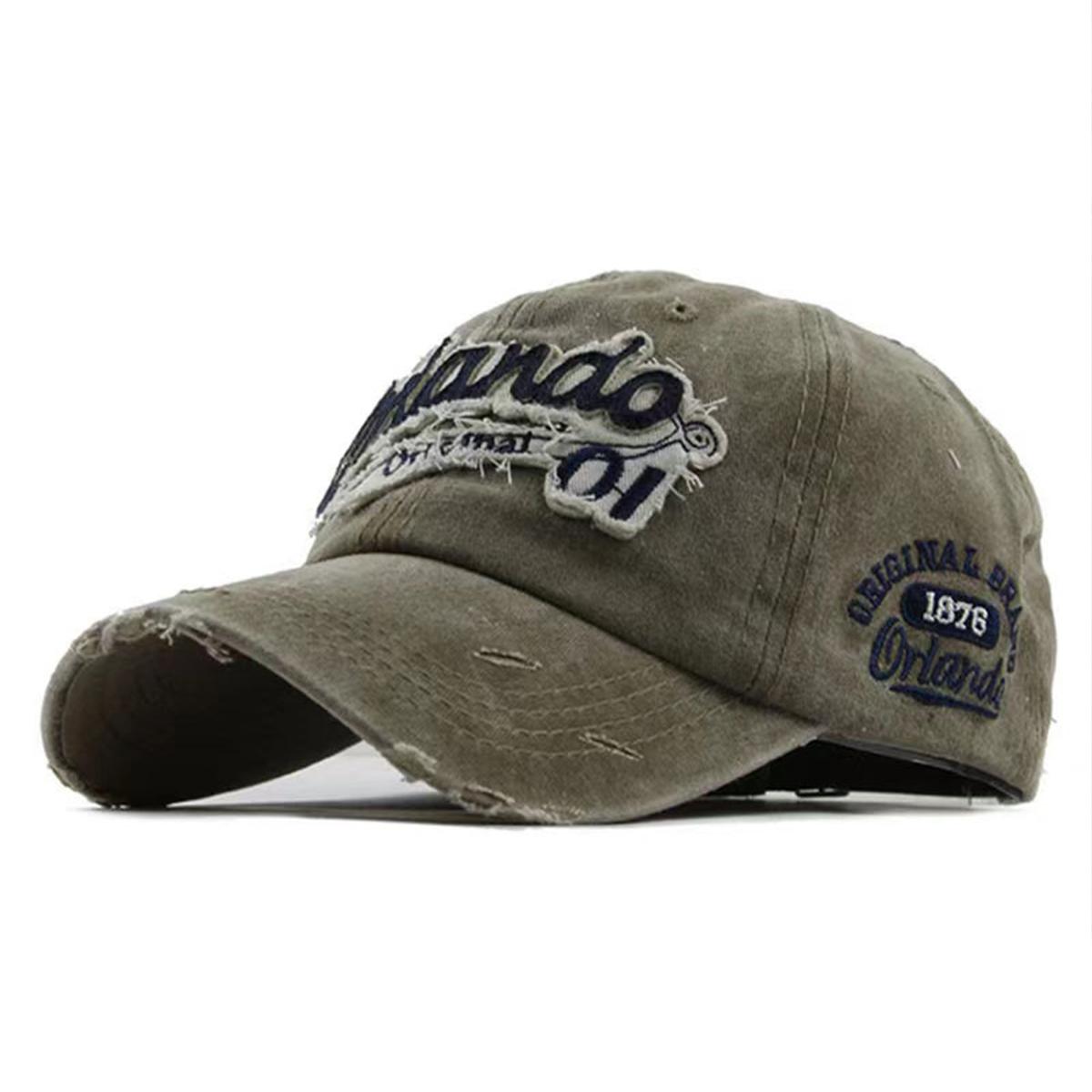 Unisex Orlando 01 Buchstabenstickerei gewaschene Baseballkappen Frühling und Herbst Outdoor verstellbare lässige Hüte Sonnenhut gray