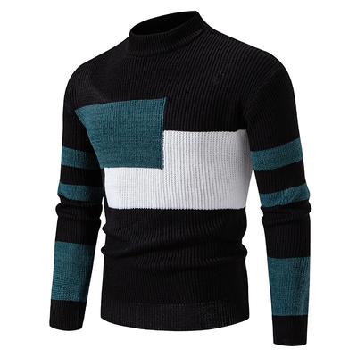 Spring and Autumn Men's Sweater Fashion Contrasting Color Splicing Semi-turtleneck Warm Knitted Sweater