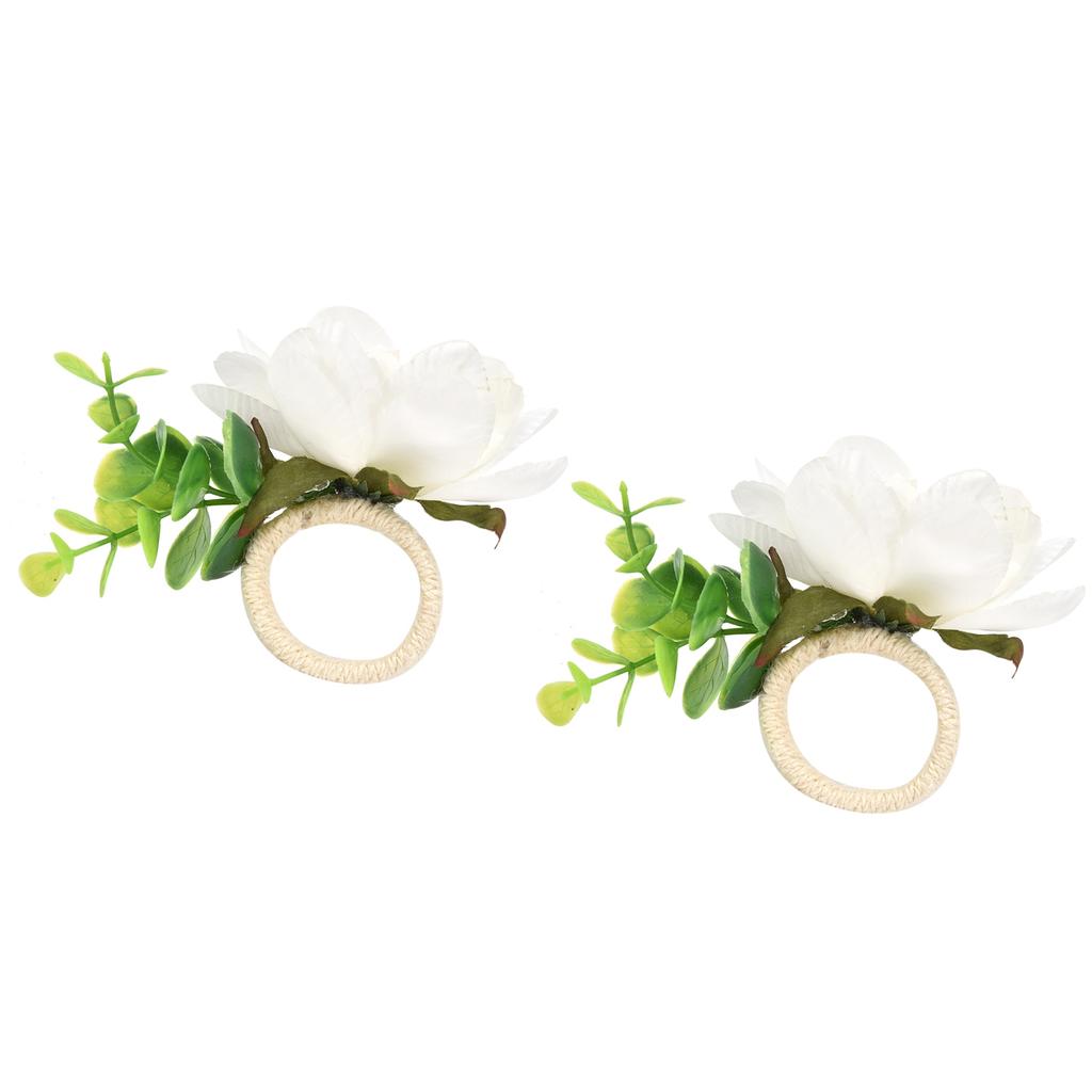 2Pcs Hemp Rope Napkin Buckle Simulation Flower Napkin Ring for Hotel Western Restaurant6622 White
