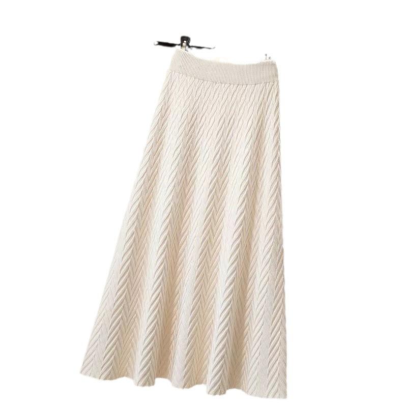 Women's Textured Knit A-Line Skirt High Waist Flared Midi Casual Skirt