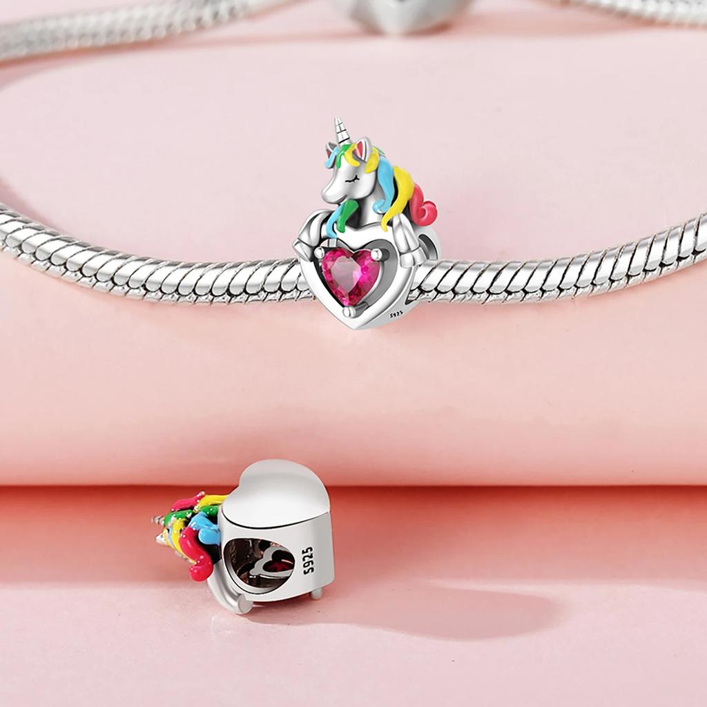 Original Copper Unicorn Charms Colour Horse Heart Beads Fit Bracelet Accessories Women Making Fine Jewelry Gift