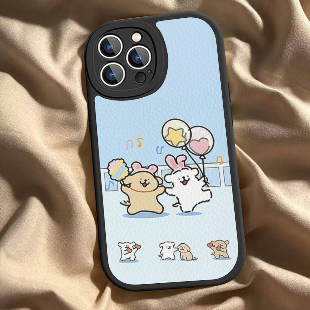 Lovely Line Dog Maltese For iPhone 16 15 14 16E 13 12 11 Pro Max Plus Phone Leather Case