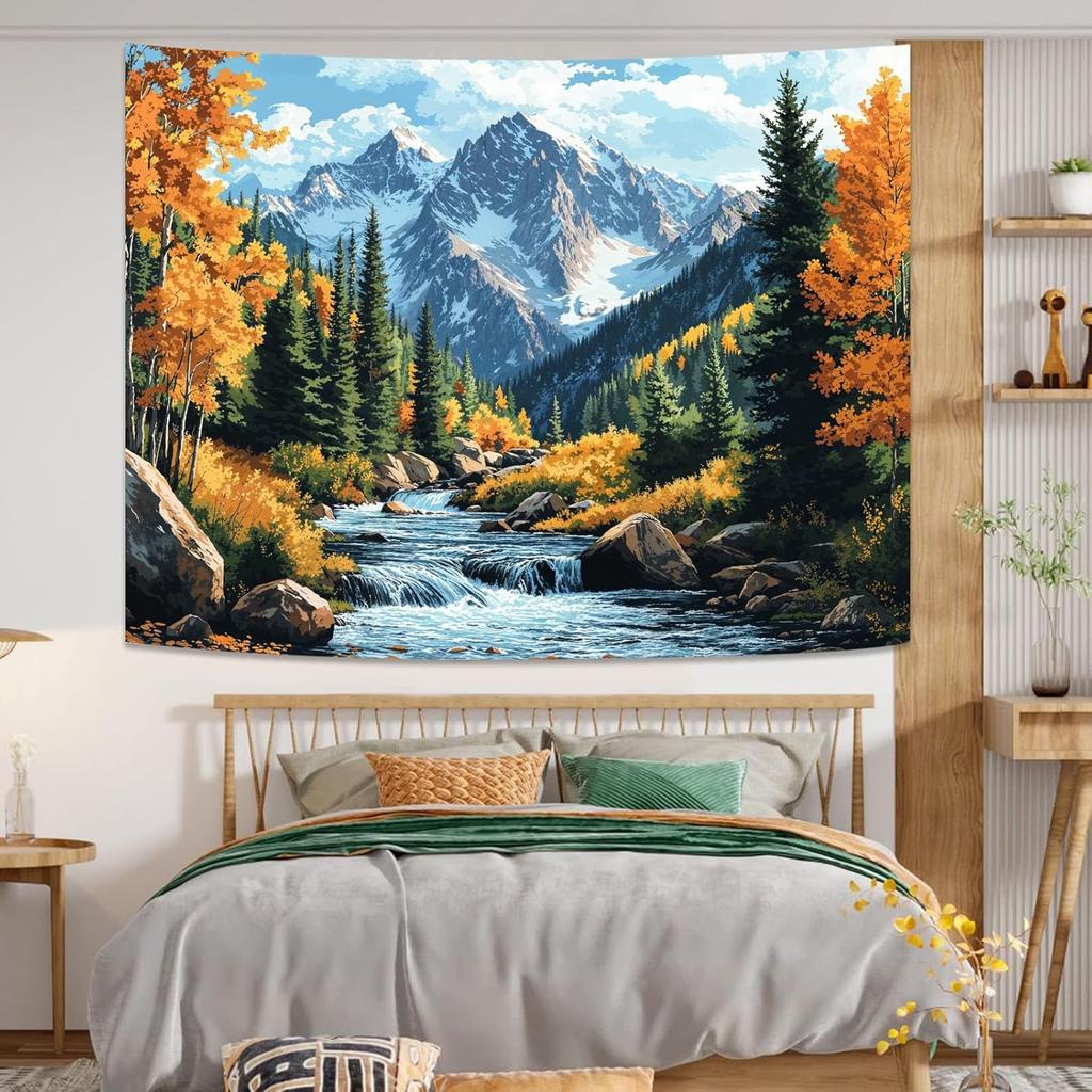 Landscape Tapestry, Scenery Art Wall Tapestries, Nature Wall Decor for Bedroom Living Room Backdrop Colorado Peak Mountain Art