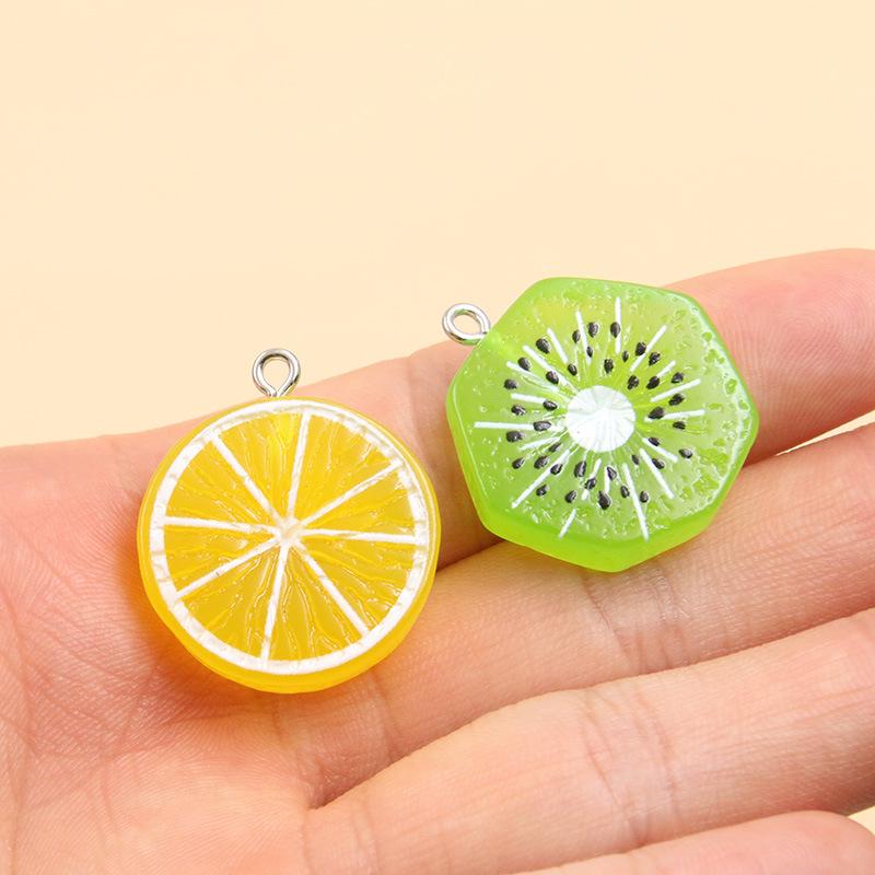 Mixed Style Resin Fruit Pendant Keychain - Kiwi, Watermelon, Lemon