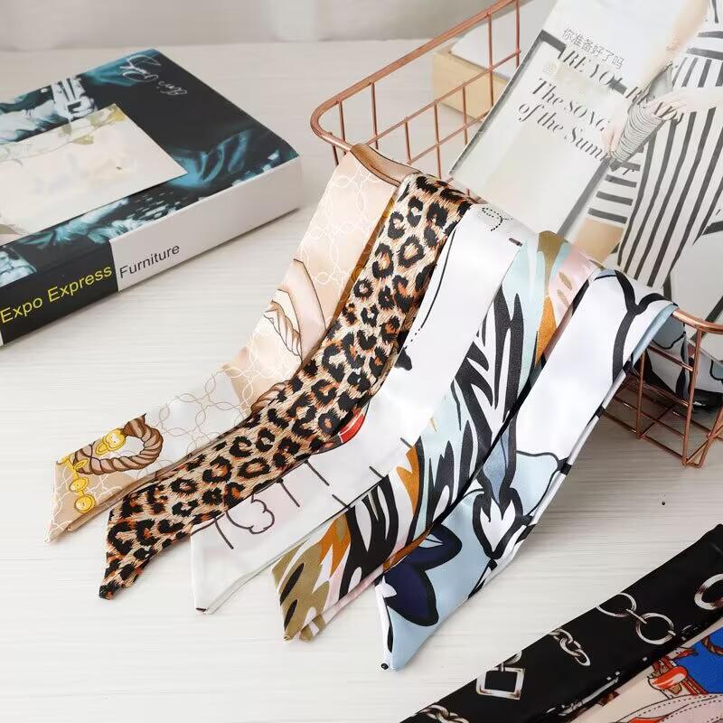 New fashionable long silk scarf double-layer versatile headband streamer, decorative binding bag with hand gift silk scarf wholesale