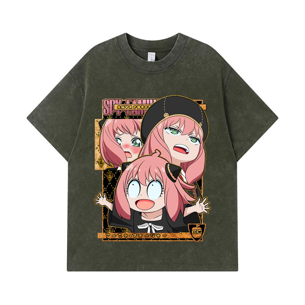 

275 GSM Washed T-shirts 100% Cotton Spy Family V12 Anya Print Unisex Heavy Cotton T Shirt S армия зеленый