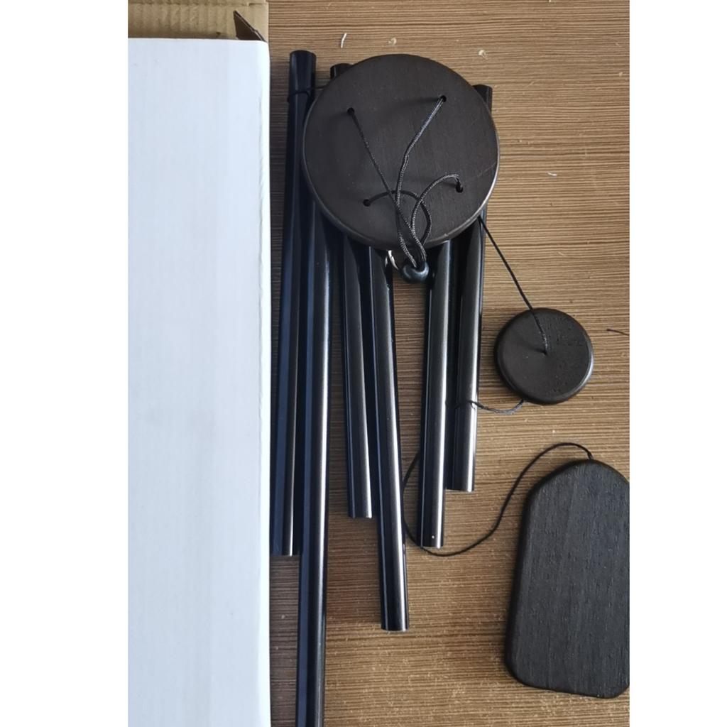 Pine Wood Metal Small 6 Tube Black Indoor and Outdoor Garden Decoration Wind Chime Hanging Decoration