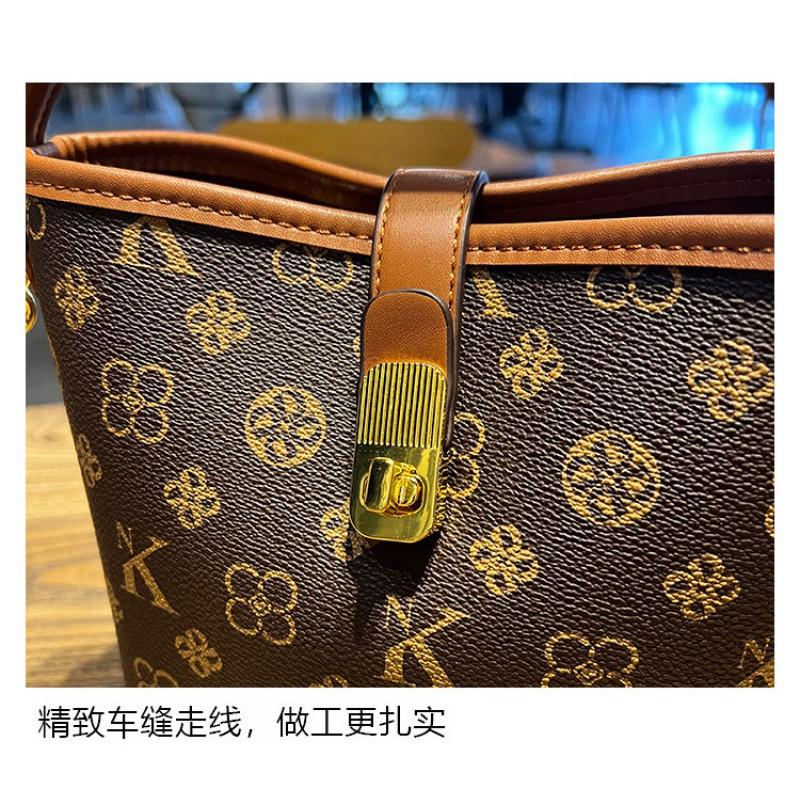 Womens Large Capacity Bucket Bag PU Leather Shoulder Crossbody Handbag Coffee Color Casual Style